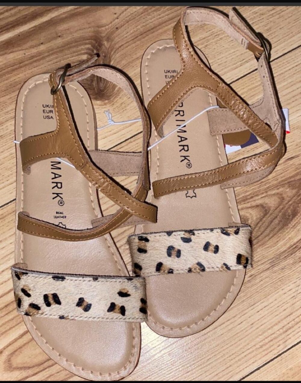 Primark Girls' Tan Gladiator Sandals with Leopard Print