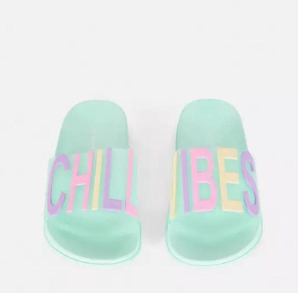 Primark "Chill Vibes" Slides - Teen Green